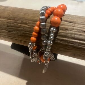 Orange and Silver Beaded Bracelet Set